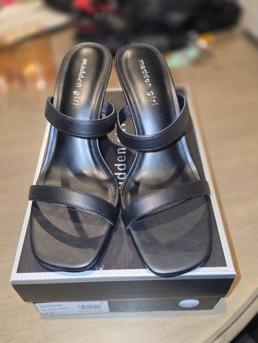 Madden Girl Black Double-Strap Slide Heels